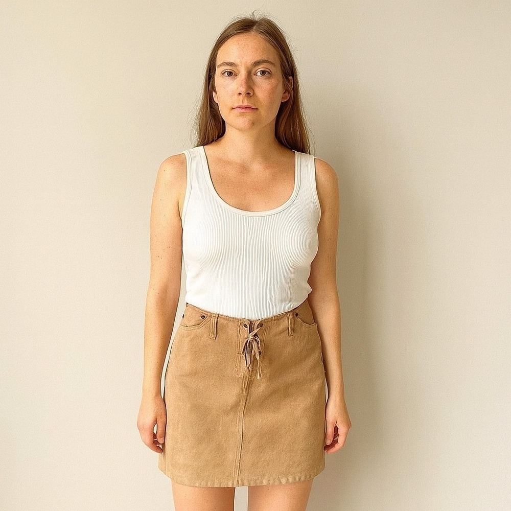 Vintage Faux Suede Skirt Women's 4 Buckskin Light Tan Boho Western Country Fall